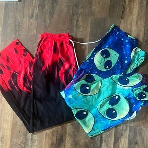 Flame and Alien Print Pajama Pants